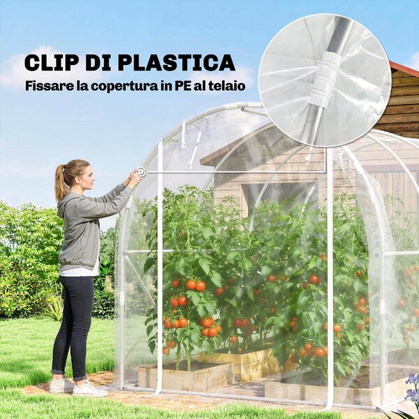 VivaGarden Serra a Tunnel 2x3x2 m con Porte Avvolgibili Telaio in Acciaio e Copertura in PE Anti-UV colore Trasparente