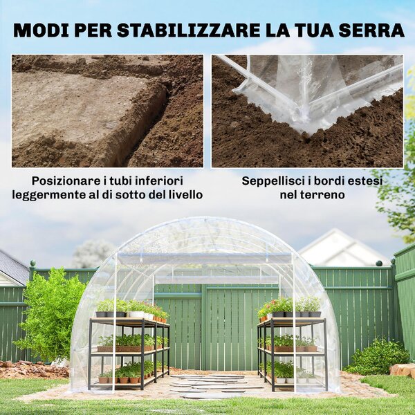 VivaGarden Serra a Tunnel 3x4x2 m con Porte Avvolgibili Telaio in Acciaio e Copertura in PE Anti-UV colore Trasparente