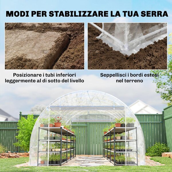 VivaGarden Serra a Tunnel 3x6x2 m con Porte Avvolgibili Telaio in Acciaio e Copertura in PE Anti-UV colore Trasparente
