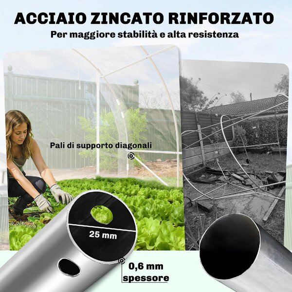 VivaGarden Serra a Tunnel 3x6x2 m con Porte Avvolgibili Telaio in Acciaio e Copertura in PE Anti-UV colore Trasparente