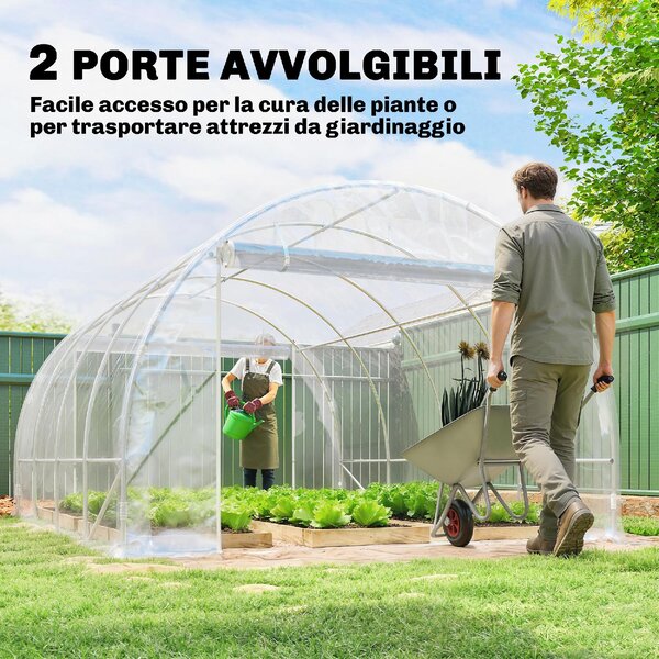 VivaGarden Serra a Tunnel 3x4x2 m con Porte Avvolgibili Telaio in Acciaio e Copertura in PE Anti-UV colore Trasparente