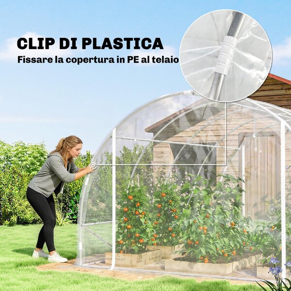 VivaGarden Serra a Tunnel 3x4x2 m con Porte Avvolgibili Telaio in Acciaio e Copertura in PE Anti-UV colore Trasparente