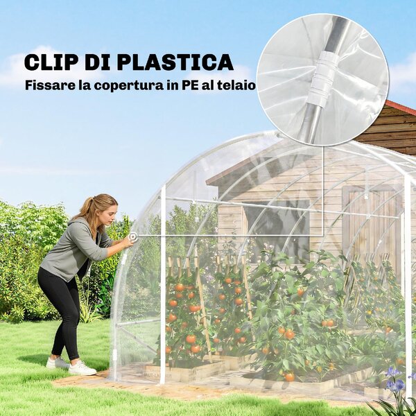 VivaGarden Serra a Tunnel 3x6x2 m con Porte Avvolgibili Telaio in Acciaio e Copertura in PE Anti-UV colore Trasparente