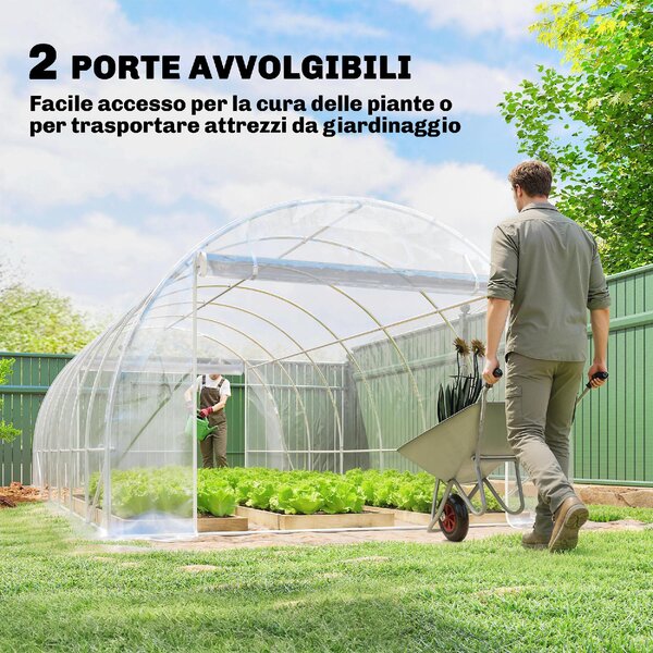 VivaGarden Serra a Tunnel 3x6x2 m con Porte Avvolgibili Telaio in Acciaio e Copertura in PE Anti-UV colore Trasparente