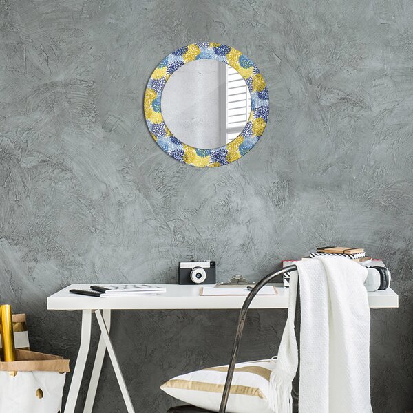 Specchio rotondo stampato Fiori blu fi 50 cm