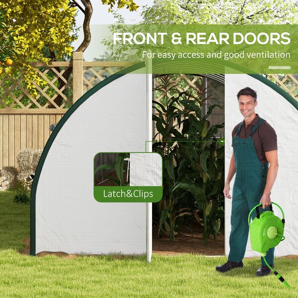 VivaGarden Serra a Tunnel 6x3 m con 2 Ingressi e 8 Finestre in PE Poliestere e Acciaio Zincato colore Bianco/Verde - 0WTAM463