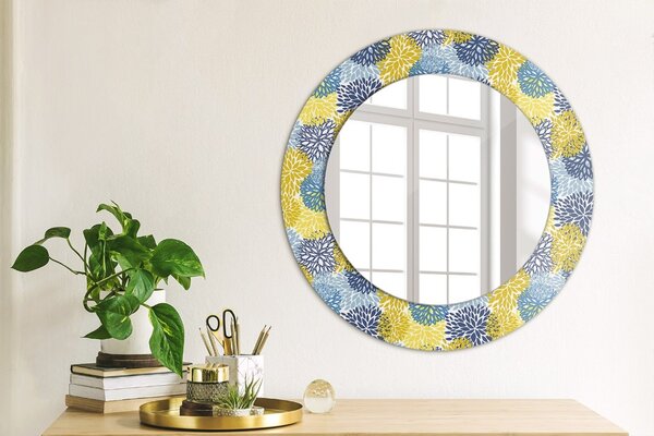 Specchio rotondo stampato Fiori blu fi 50 cm