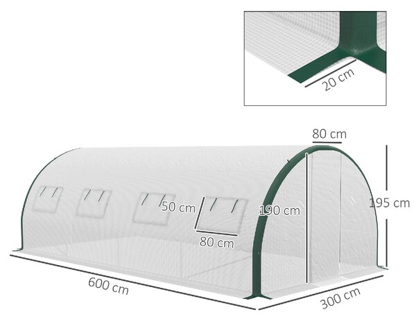 VivaGarden Serra a Tunnel 6x3 m con 2 Ingressi e 8 Finestre in PE Poliestere e Acciaio Zincato colore Bianco/Verde - 0WTAM463