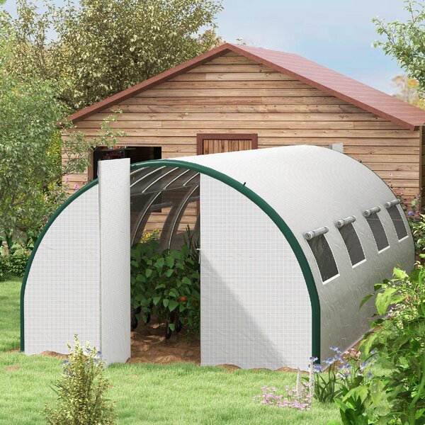 VivaGarden Serra a Tunnel 6x3 m con 2 Ingressi e 8 Finestre in PE Poliestere e Acciaio Zincato colore Bianco/Verde - 0WTAM463