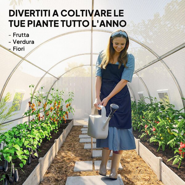 VivaGarden Serra a Tunnel con 2 Aste Rimovibili e Porte e Finestre a Rete, in Acciaio Zincato e PE 396x300x200 cm colore Bianco - WTZ513