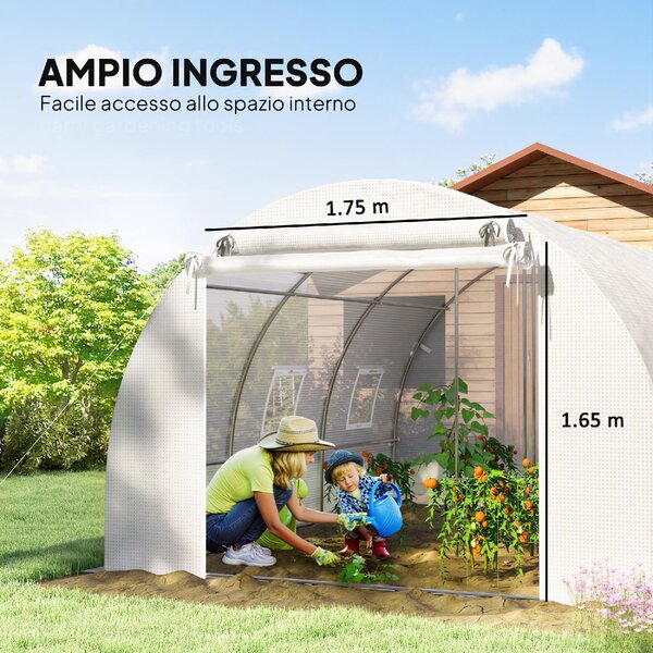 VivaGarden Serra a Tunnel con 2 Aste Rimovibili e Porte e Finestre a Rete, in Acciaio Zincato e PE 396x300x200 cm colore Bianco - WTZ513