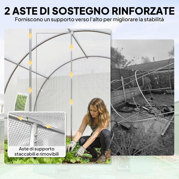 VivaGarden Serra a Tunnel con 2 Aste Rimovibili e Porte e Finestre a Rete, in Acciaio Zincato e PE 396x300x200 cm colore Bianco - WTZ513