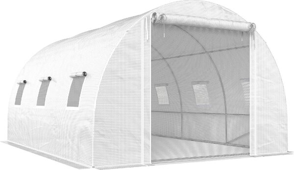 VivaGarden Serra a Tunnel con 2 Aste Rimovibili e Porte e Finestre a Rete, in Acciaio Zincato e PE 396x300x200 cm colore Bianco - WTZ513