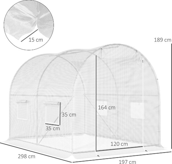 VivaGarden Serra a Tunnel con 4 Finestrelle e Ingresso a Zip in Acciaio Zincato e PE 3x2x1.9 m colore Bianco - U4815WT