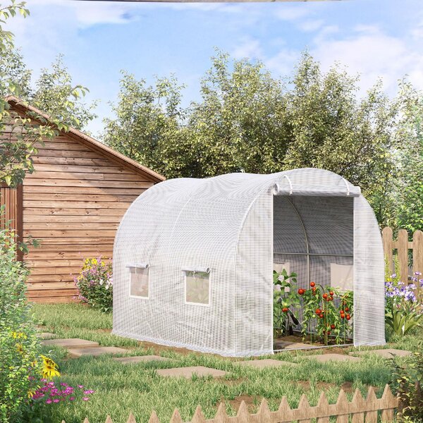 VivaGarden Serra a Tunnel con 4 Finestrelle e Ingresso a Zip in Acciaio Zincato e PE 3x2x1.9 m colore Bianco - U4815WT