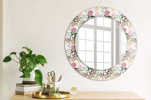 Specchio rotondo stampato Gemme di peonia fi 50 cm