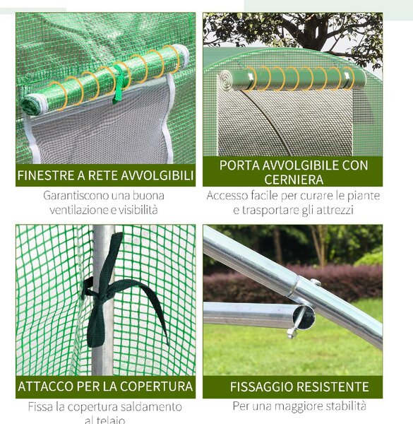 Brugel Serra a Tunnel da Esterno con Copertura in PE Porta con Cerniera e 6 Finestre Verde - 619V01845