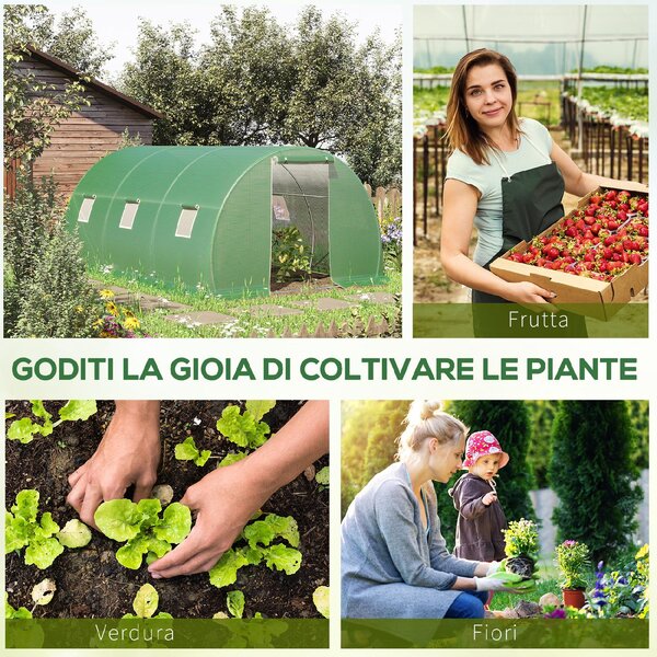 Brugel Serra a Tunnel da Esterno con Copertura in PE Porta con Cerniera e 6 Finestre Verde - 619V01845