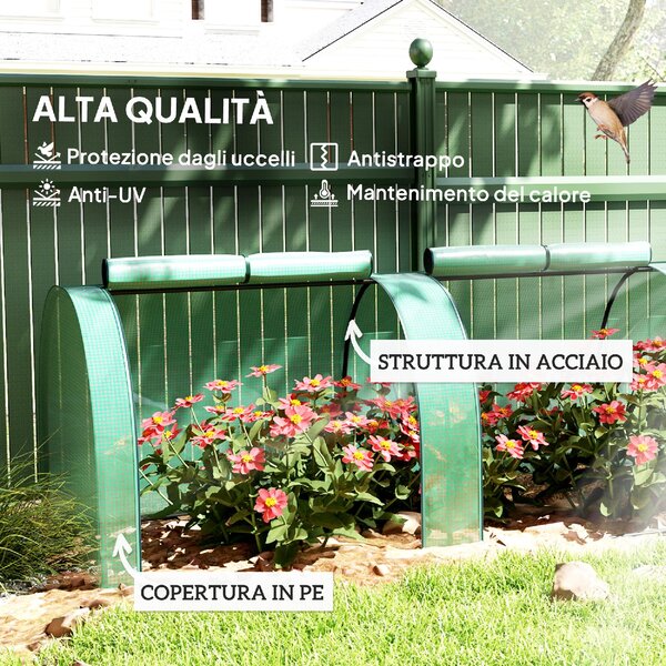 VivaGarden Serra a Tunnel in Acciaio e Plastica Impermeabile Anti UV con 4 Porte 395x100x80 cm colore Verde - GNZ514