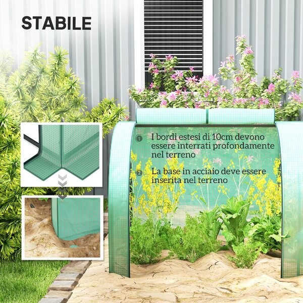 VivaGarden Serra a Tunnel in Acciaio e Plastica Impermeabile Anti UV con 4 Porte 395x100x80 cm colore Verde - GNZ514