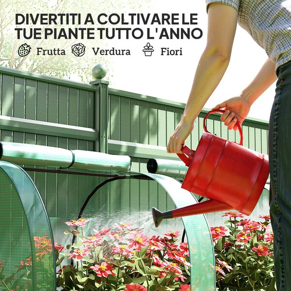 VivaGarden Serra a Tunnel in Acciaio e Plastica Impermeabile Anti UV con 4 Porte 395x100x80 cm colore Verde - GNZ514