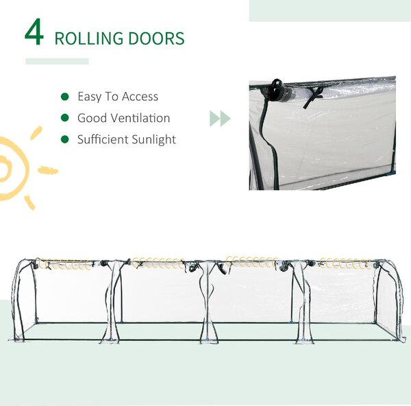 VivaGarden Serra a Tunnel in Acciaio e PVC Impermeabile e Anti UV con 4 Porte a Cerniera 395x100x80 cm
