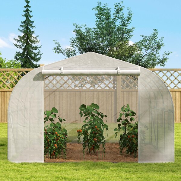 VivaGarden Serra a Tunnel per Giardino con 6 Finestre e Porta a Rullo in Acciaio e PE 3.5x3x2m colore Bianco - 417J707