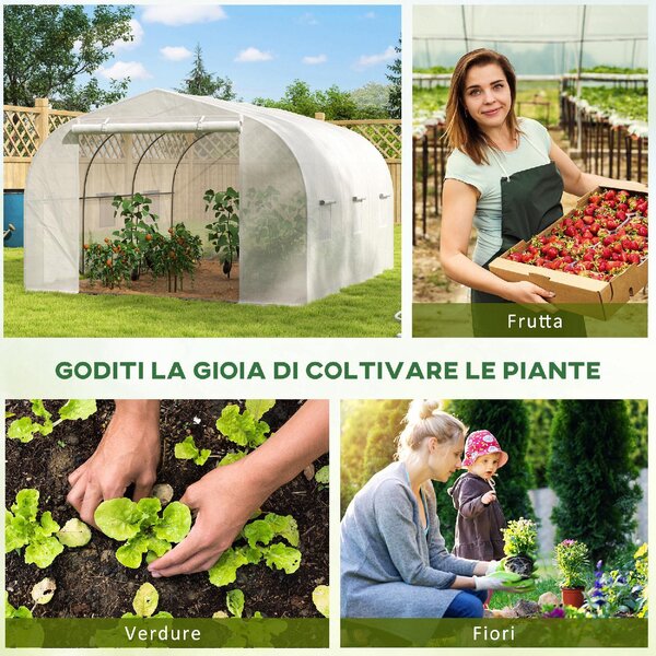 VivaGarden Serra a Tunnel per Giardino con 6 Finestre e Porta a Rullo in Acciaio e PE 3.5x3x2m colore Bianco - 417J707