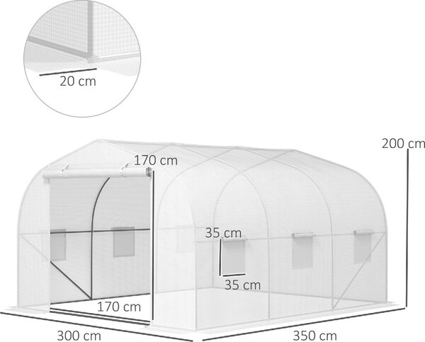 VivaGarden Serra a Tunnel per Giardino con 6 Finestre e Porta a Rullo in Acciaio e PE 3.5x3x2m colore Bianco - 417J707