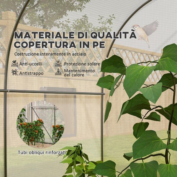 VivaGarden Serra a Tunnel per Giardino con 6 Finestre e Porta a Rullo in Acciaio e PE 3.5x3x2m colore Bianco - 417J707