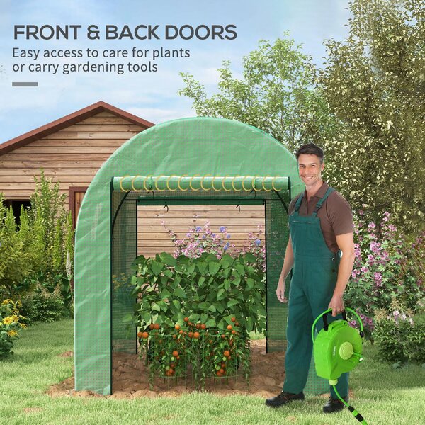 VivaGarden Serra a Tunnel per Orto 1.8x1.8x2m in Acciaio e PE Anti UV con Porte Avvolgibili e Finestre colore Verde - 0GNAM348