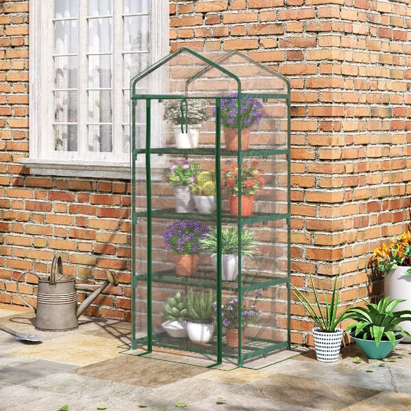 Brugel Serra da Balcone Compatta con 4 Ripiani e Copertura in PVC Trasparente 70x50x160cm
