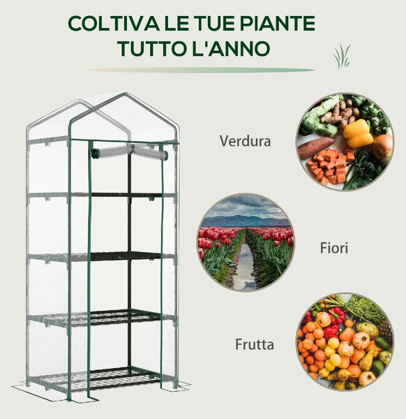 Brugel Serra da Balcone Compatta con 4 Ripiani e Copertura in PVC Trasparente 70x50x160cm