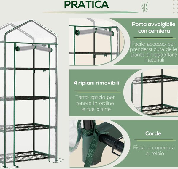 Brugel Serra da Balcone Compatta con 4 Ripiani e Copertura in PVC Trasparente 70x50x160cm