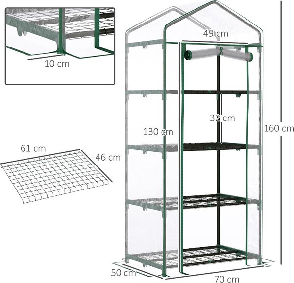 Brugel Serra da Balcone Compatta con 4 Ripiani e Copertura in PVC Trasparente 70x50x160cm