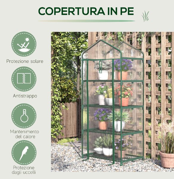 Brugel Serra da Balcone Compatta con 4 Ripiani e Copertura in PVC Trasparente 70x50x160cm