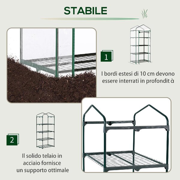 Brugel Serra da Balcone Compatta con 4 Ripiani e Copertura in PVC Trasparente 70x50x160cm