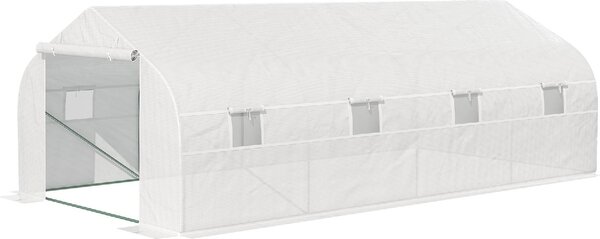 VivaGarden Serra da Giardino 6x3x2 mt con Tetto a Spiovente, 8 Finestre e Porta Avvolgibile in Acciaio e PP colore Bianco - 830VGWT