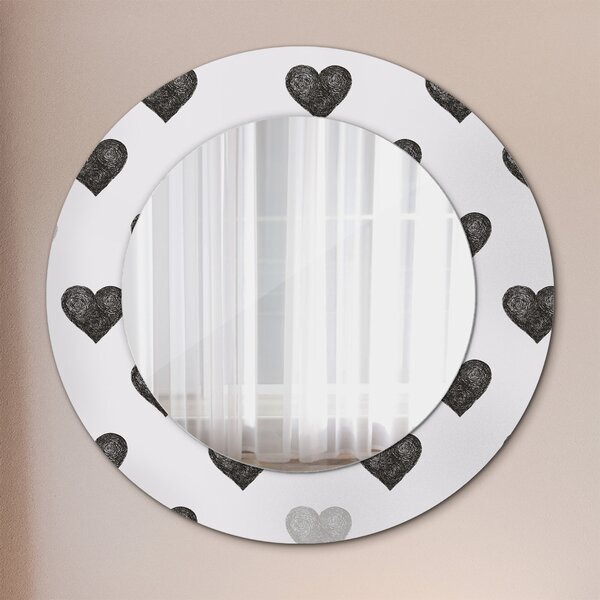 Specchio rotondo cornice con stampa Cuori astratti fi 50 cm