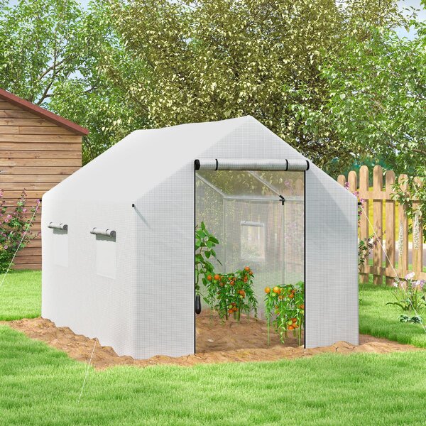 VivaGarden Serra da Giardino a Tunnel 2x3x2 m con Porte e Finestre Avvolgibili e Tetto a Punta in Acciaio e PE colore Bianco