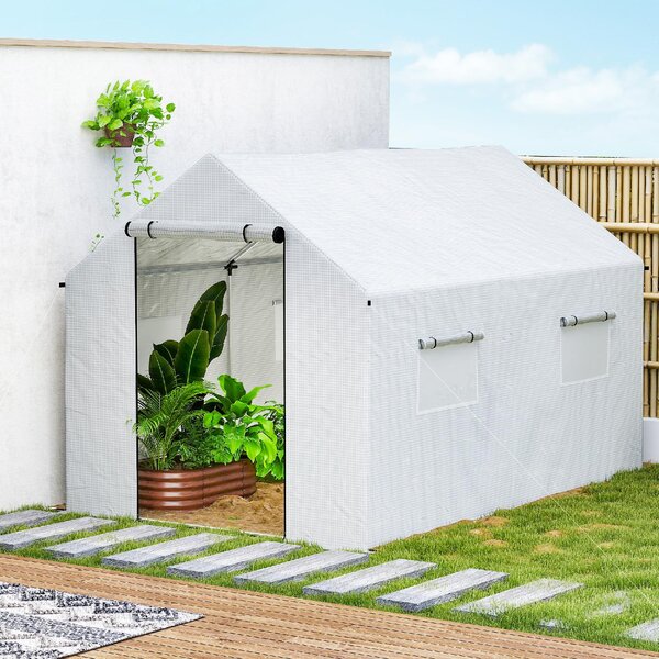 VivaGarden Serra da Giardino a Tunnel 2x3x2 m con Porte e Finestre Avvolgibili e Tetto a Punta in Acciaio e PE colore Bianco