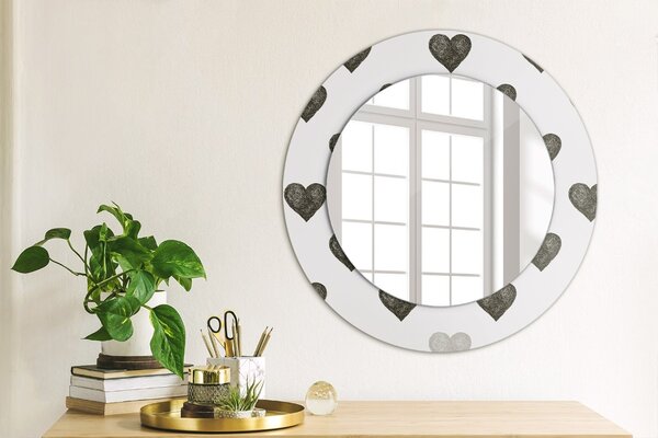 Specchio rotondo cornice con stampa Cuori astratti fi 50 cm