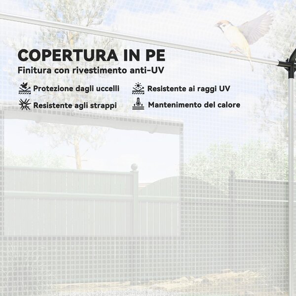 VivaGarden Serra da Giardino a Tunnel 2x3x2 m con Porte e Finestre Avvolgibili e Tetto a Punta in Acciaio e PE colore Bianco