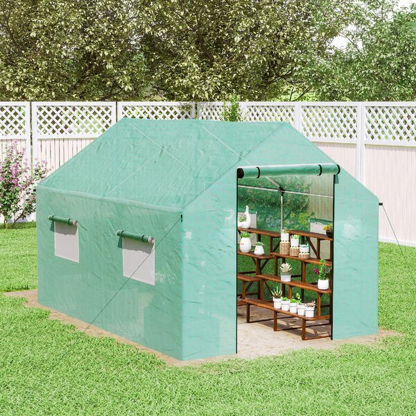 VivaGarden Serra da Giardino a Tunnel 2x3x2 m con Porte e Finestre Avvolgibili e Tetto a Punta in Acciaio e PE colore Verde