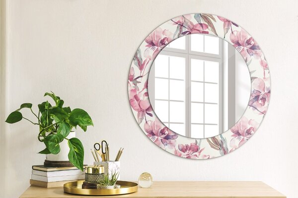 Specchio rotondo cornice con stampa Fiori peonies fi 50 cm