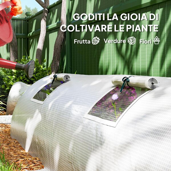 VivaGarden Serra da Giardino a Tunnel 4 Porte Arrotolabili con Copertura Allungata in Acciaio e PE 360x90x90 cm colore Verde