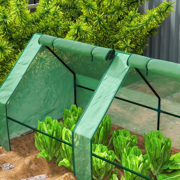 VivaGarden Serra da Giardino a Tunnel 4 Porte Arrotolabili con Copertura Allungata in Acciaio e PE 360x90x90 cm colore Verde