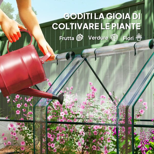 VivaGarden Serra da Giardino a Tunnel 4 Porte Arrotolabili con Copertura Allungata in Acciaio e PE 360x90x90 cm Trasparente