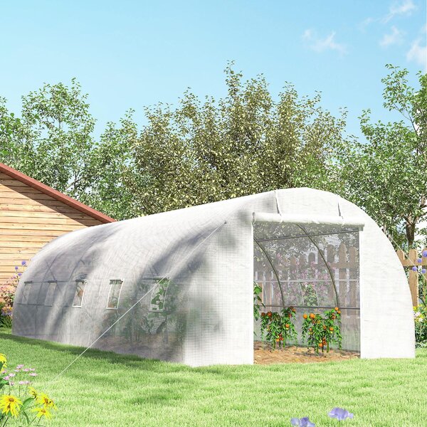 VivaGarden Serra da Giardino a Tunnel 8x3x2 m con Rivestimento in Plastica e Acciaio Rinforzato colore Bianco
