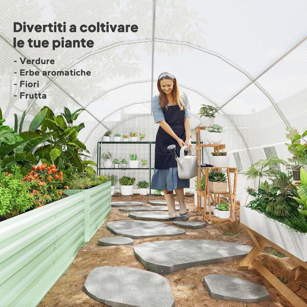 VivaGarden Serra da Giardino a Tunnel 8x3x2 m con Rivestimento in Plastica e Acciaio Rinforzato colore Bianco